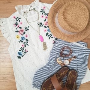 SHEIN Embroidered Eyelet Blouse